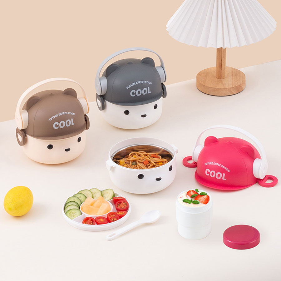 可愛帽子耳機熊飯盒/